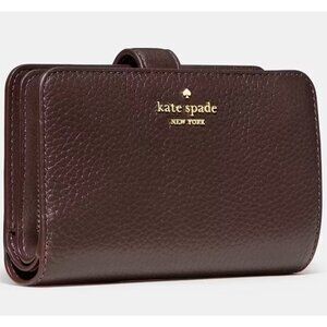 G Kate Spade Lena Medium Bifold Wallet Dark Brown Leather KH787 NWT $199